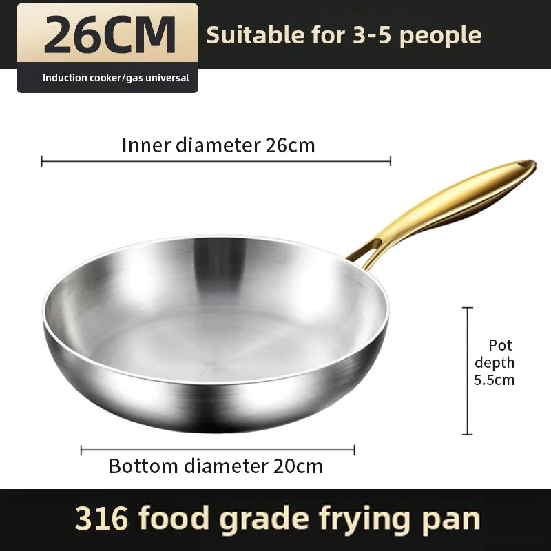 316 Stainless Steel Wok with Gold Handle