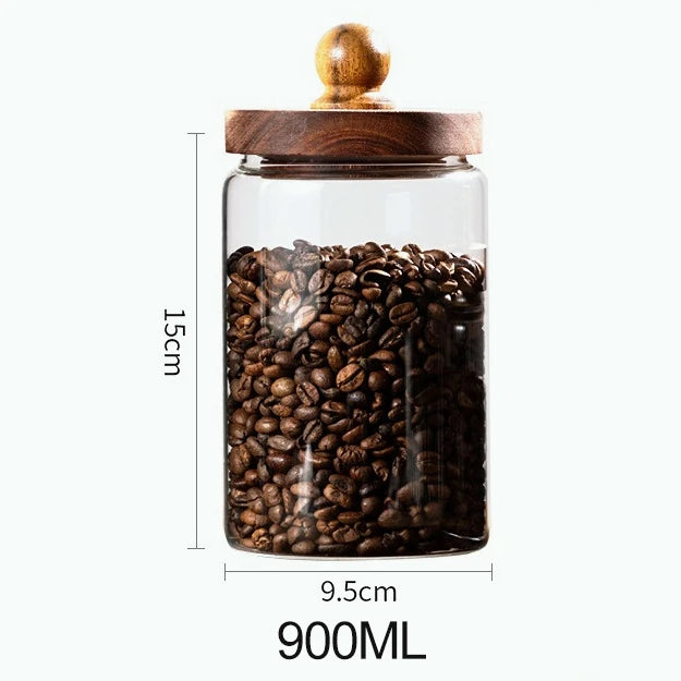 Glass Pantry Jar with Acacia Wood Ball Lid (3 Sizes)