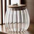 Ribbed Glass Jar with Bamboo Lid & Gold Ring