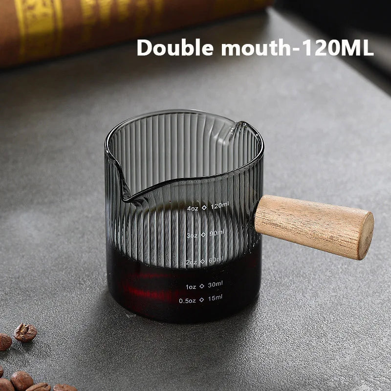 Ribbed Glass Espresso Cup with Wooden Handle & Scale (180ml)