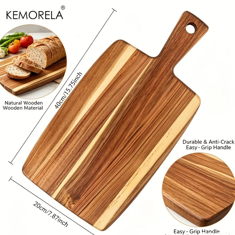 Striped Teak & Acacia Wood Rectangular Serving Board with Handle (3 Sizes)