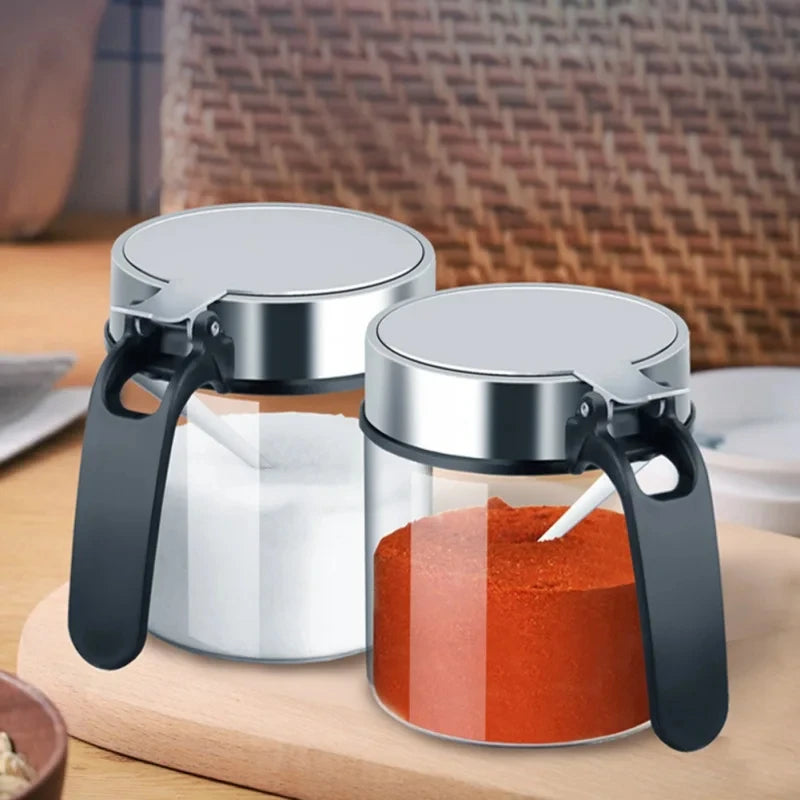Glass Condiment Jar with Flip Lid & Spoon