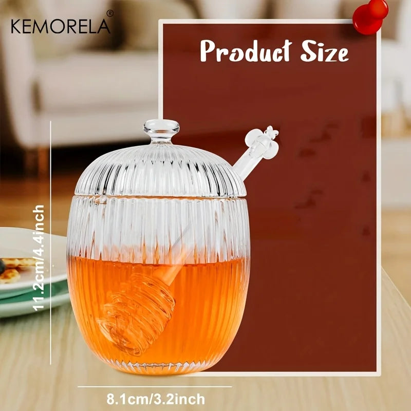 Ribbed Glass Honey Jar with Dome Lid & Glass Dipper (1/2pcs)