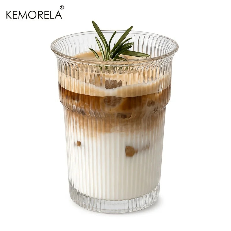 Ribbed Wide-Mouth Glass Coffee Cup (2pcs)