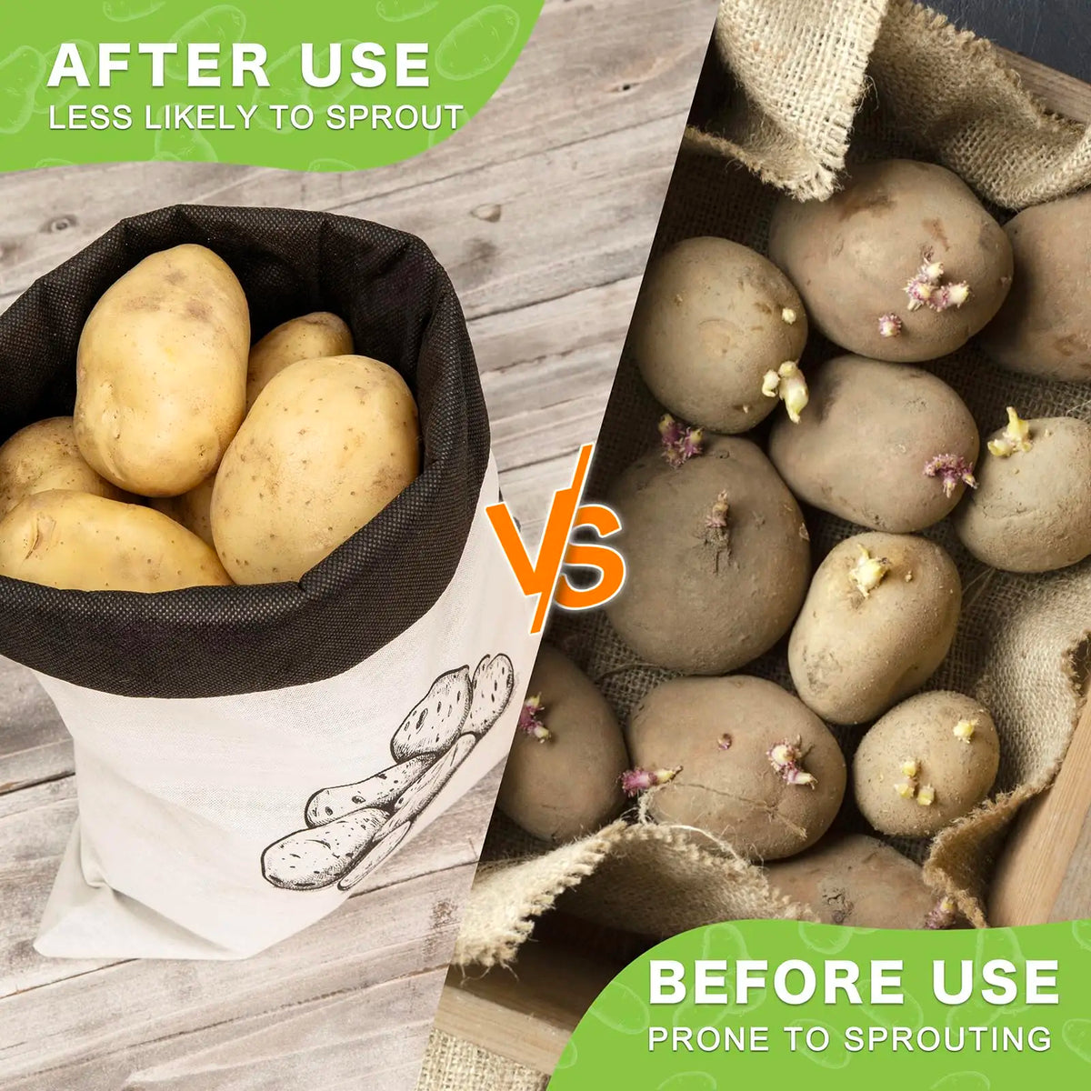 Reusable Vegetable Storage Bags with Light-Blocking Liner