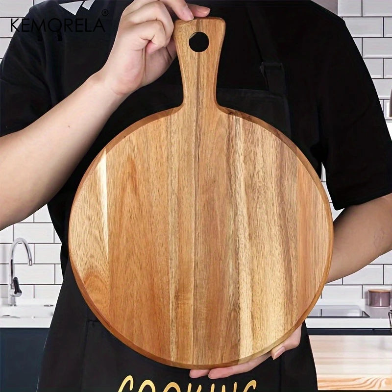 Solid Acacia Wood Round Cutting & Serving Board with Handle (3 Sizes)