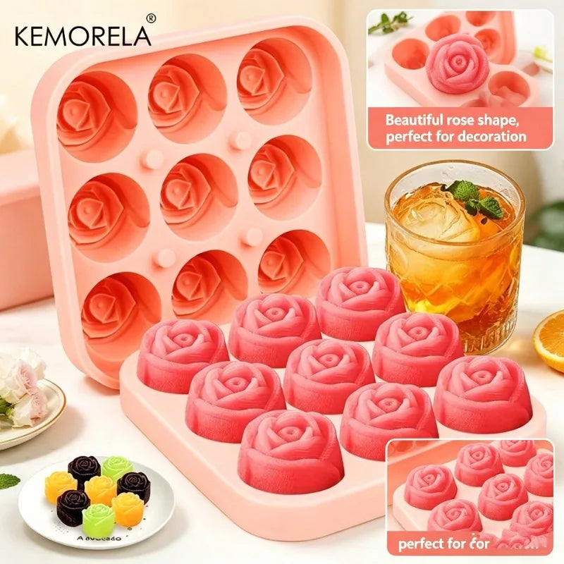 Rose-Shaped Silicone Ice Cube Mold Tray (12 Roses)