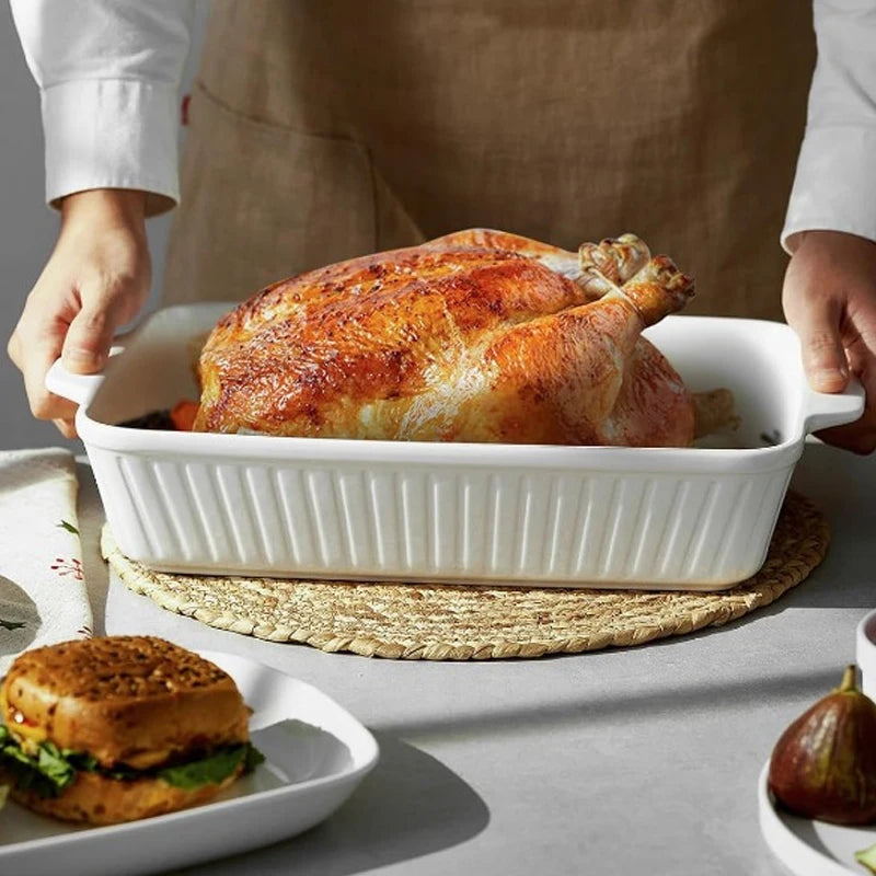 White Ceramic Baking Dish with Handles (Small / Large)