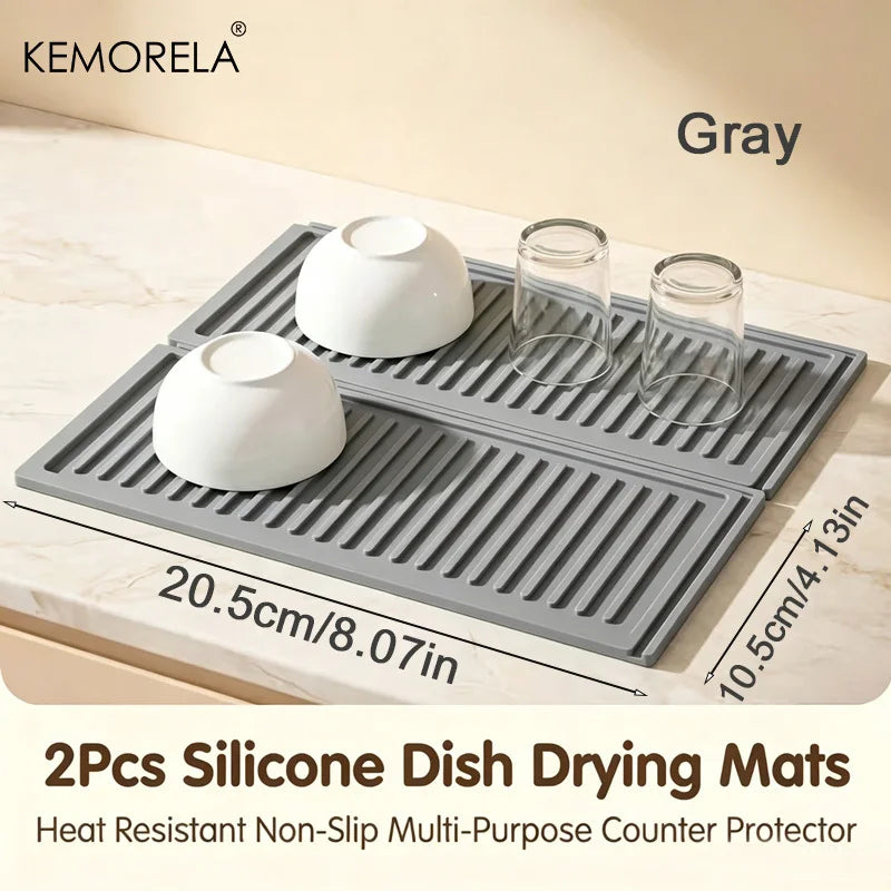 Silicone Dish Drying Mat — Heat-Resistant Counter Protector (Set of 2, 3 Colors)
