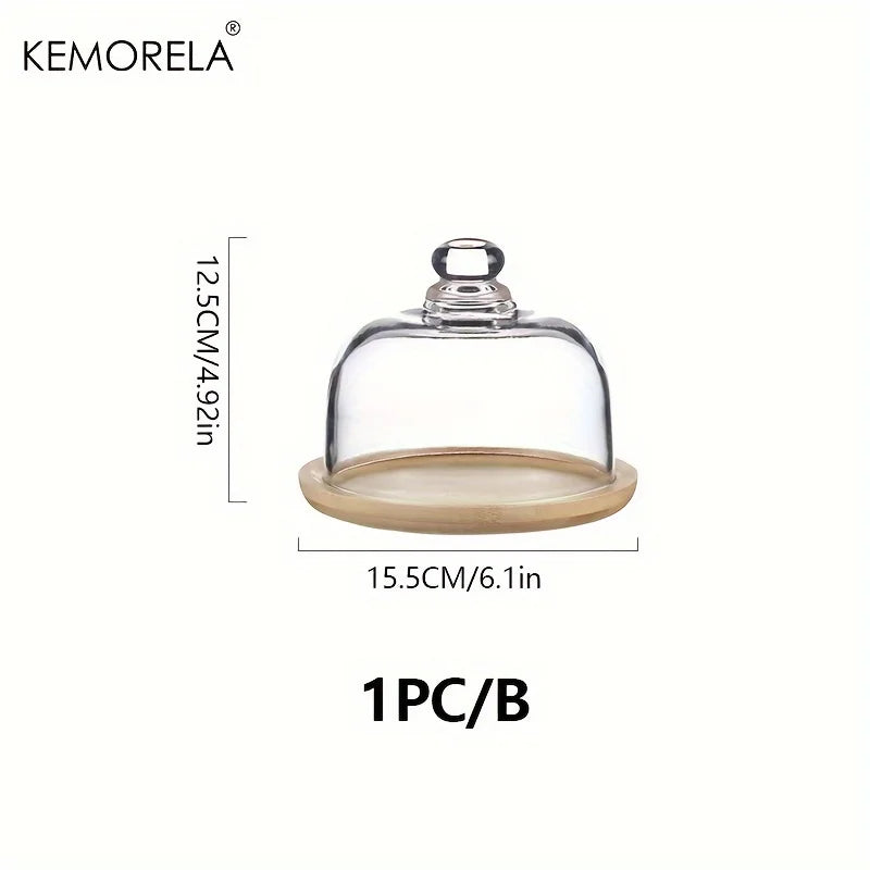 Wooden Cake Stand with Glass Dome Cover