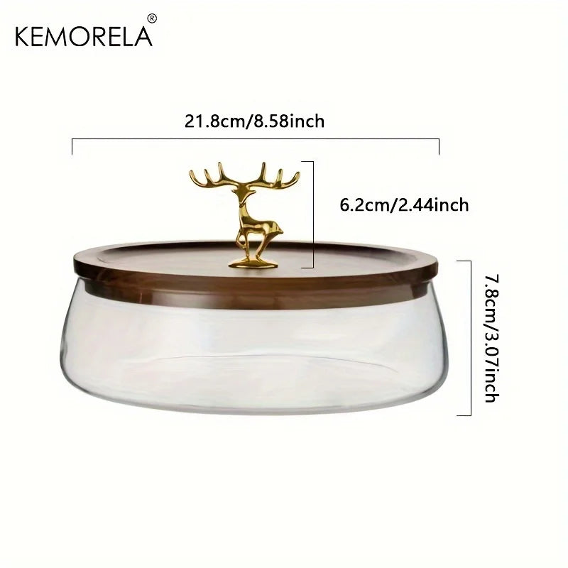 Large Clear Glass Bowl with Walnut Wood Lid