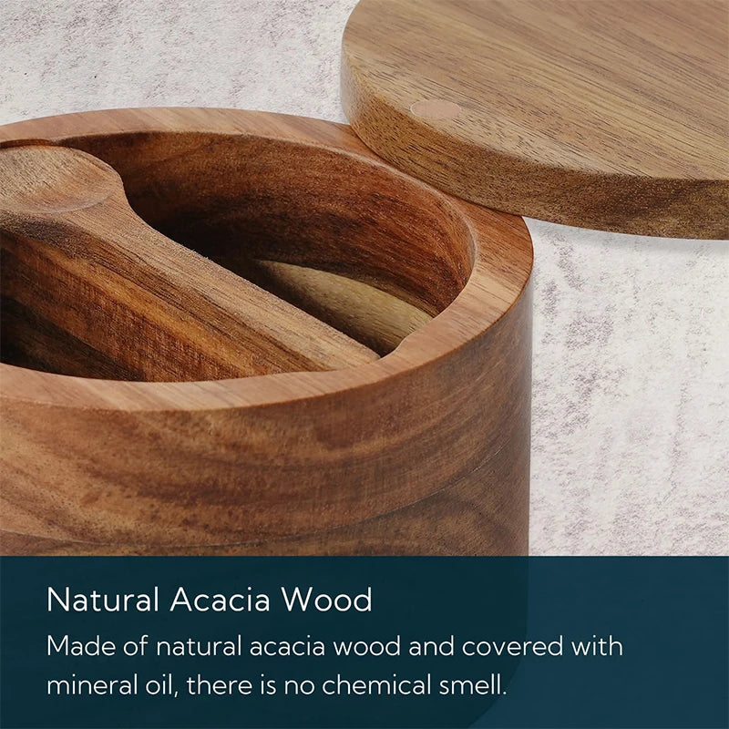Acacia Wood Salt & Pepper Cellar with 360° Swivel Lid