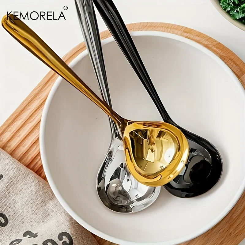 Mirror-Finish Stainless Steel Soup Ladle (Gold/Black/Silver)