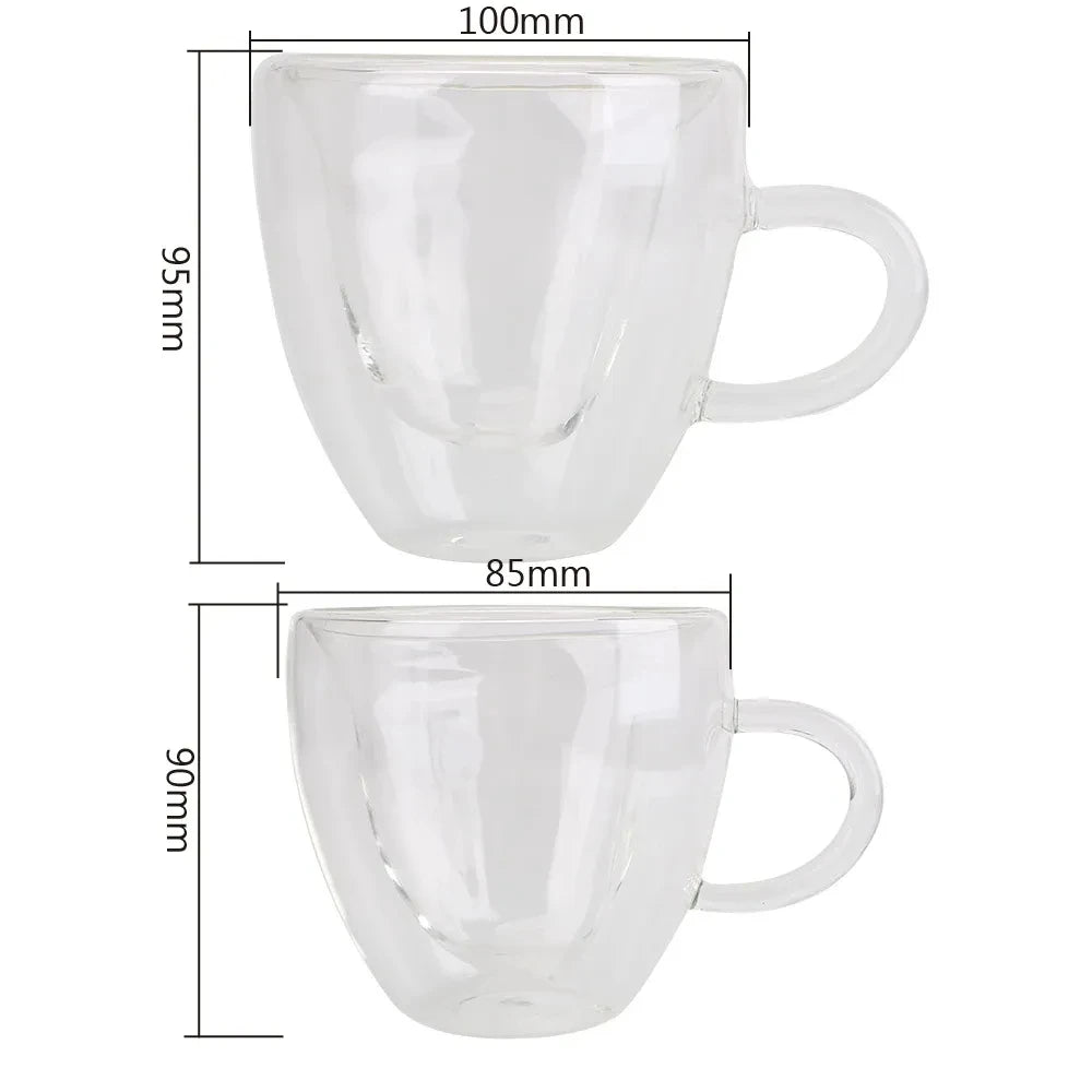 Double-Wall Heart-Shaped Glass Cup with Handle (Set of 4, 80ml)