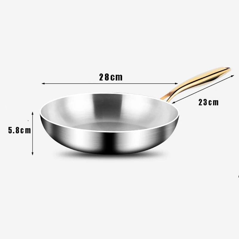 316 Stainless Steel Frying Pan with Gold Handle