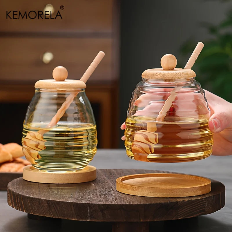 Glass Honey Jar with Bamboo Lid & Dipper