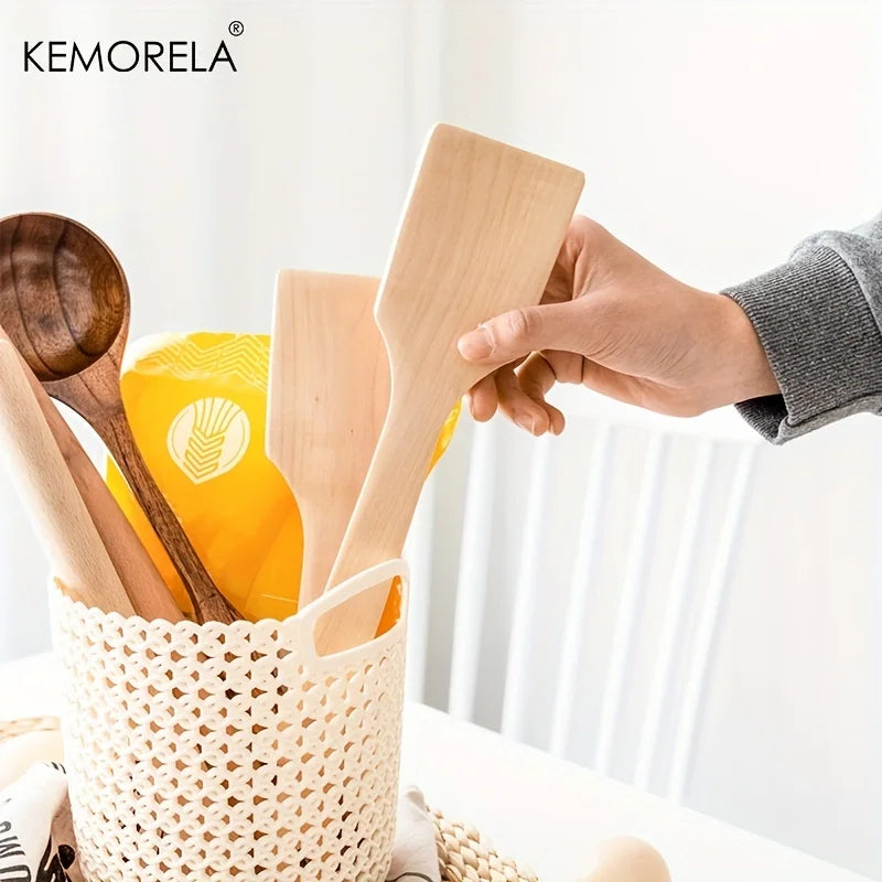 Natural Beechwood Flat Spatula (Set of 2, Long Handle)