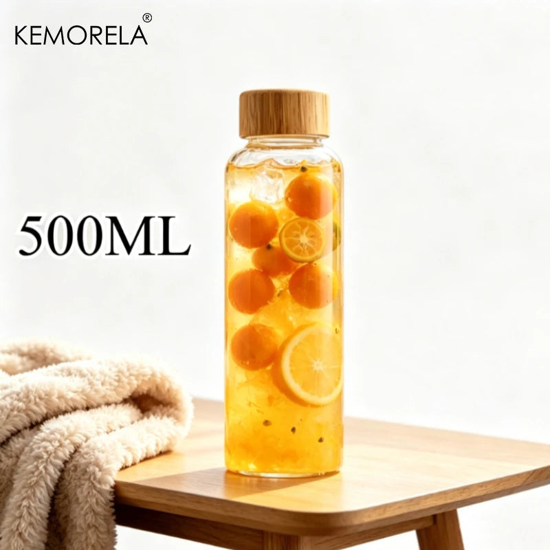 Glass Drink Bottle with Bamboo Lid