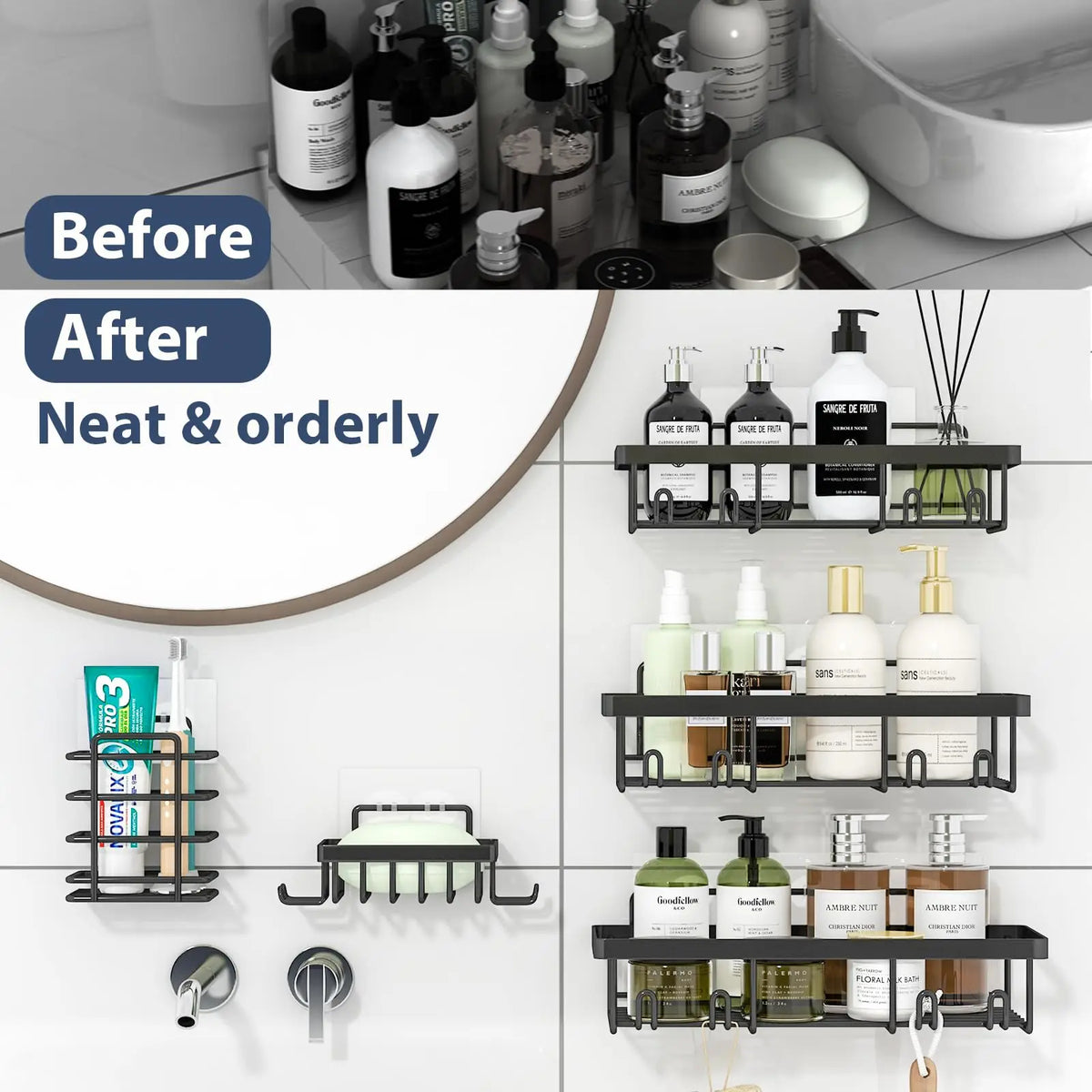 5-Pack Adhesive Shower Caddy Set