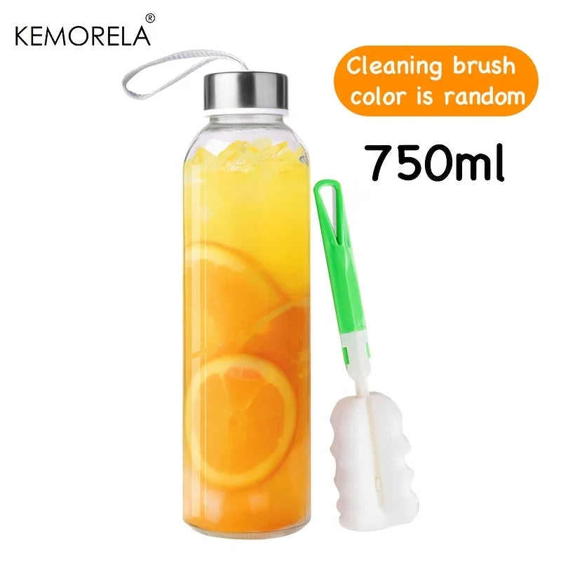 Glass Water Bottle with Cleaning Brush