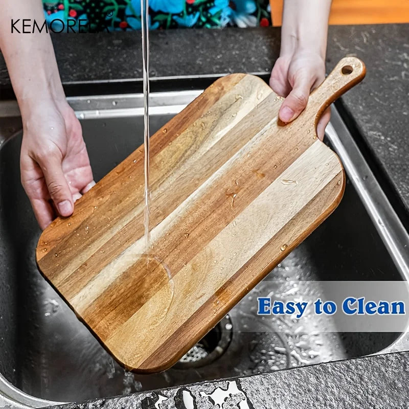Solid Acacia Wood Rectangular Cutting & Serving Board with Handle (3 Sizes)
