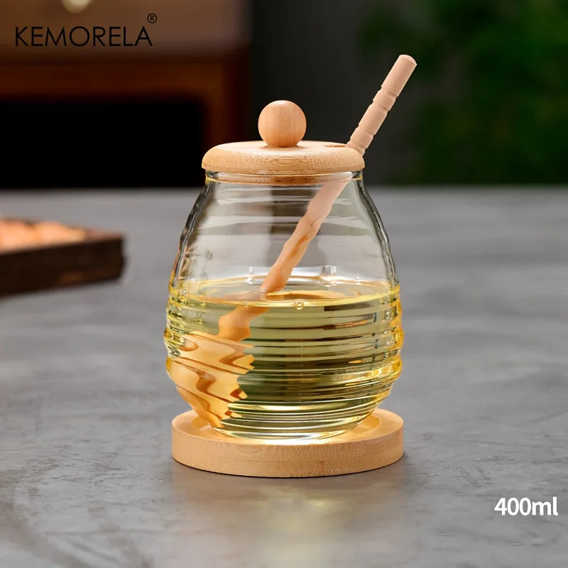 Glass Honey Jar with Bamboo Lid & Dipper