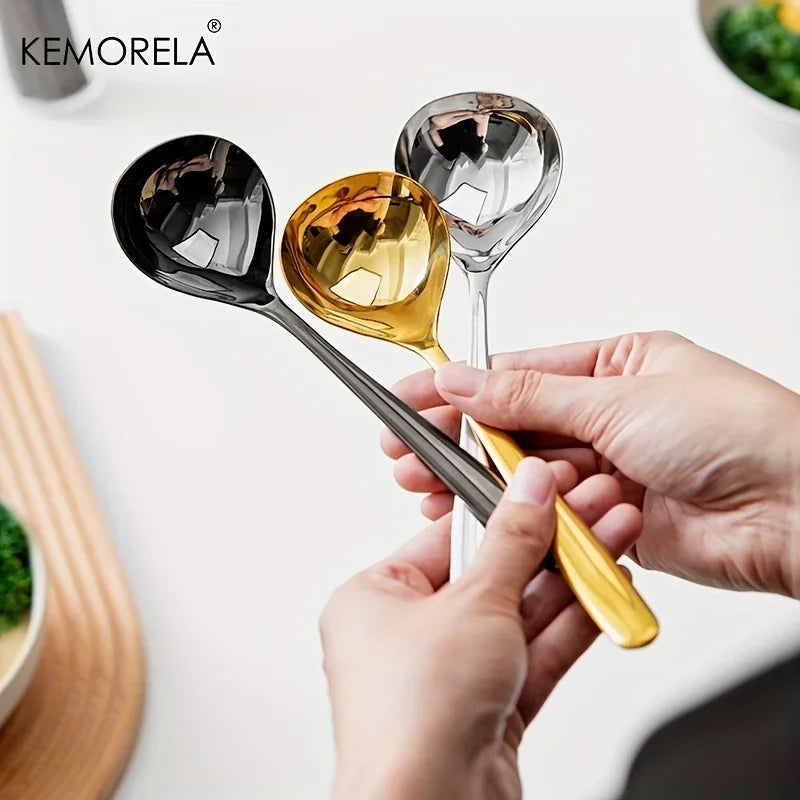 Mirror-Finish Stainless Steel Soup Ladle (Gold/Black/Silver)