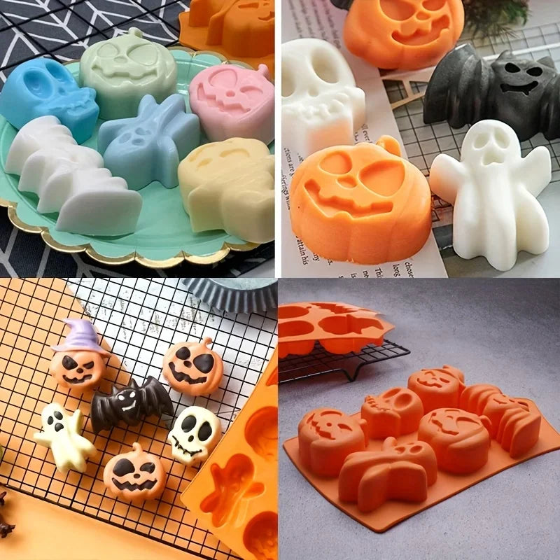Halloween Silicone Baking Mold — Pumpkin, Ghost, Bat & Skull (6-Cavity)