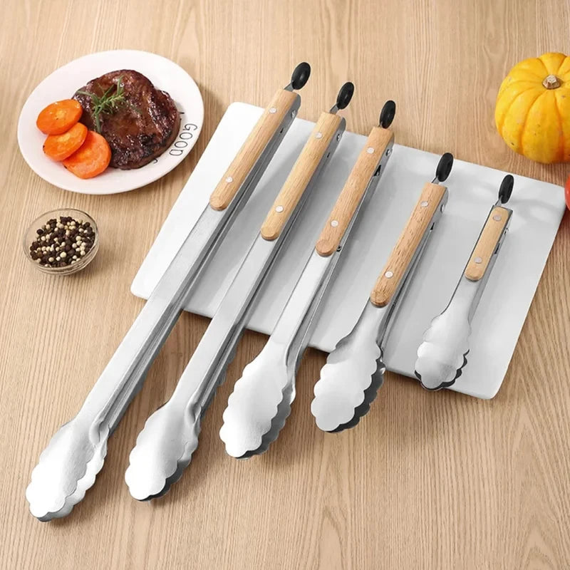 Wooden Handle Food Tongs (Heavy Duty)