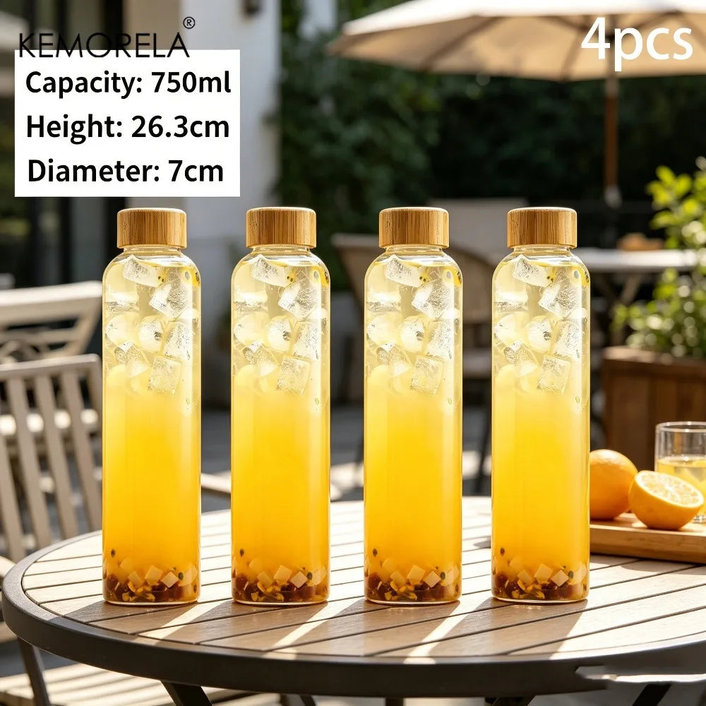 Glass Water Bottle with Bamboo Cap (2 & 4pcs)