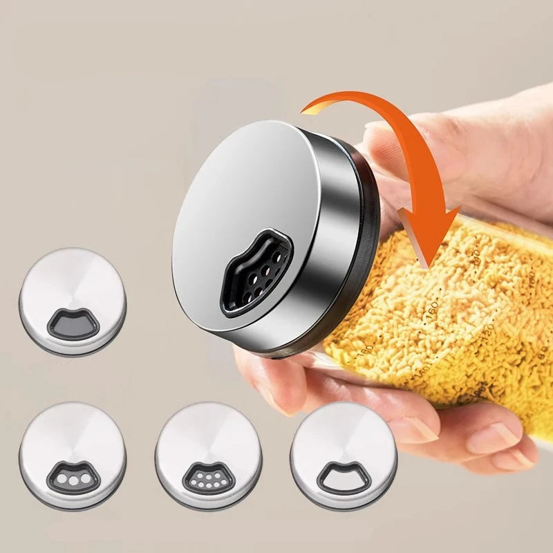 Glass Spice Jars with Flip-Top Stainless Steel Lids & Measurement Scale