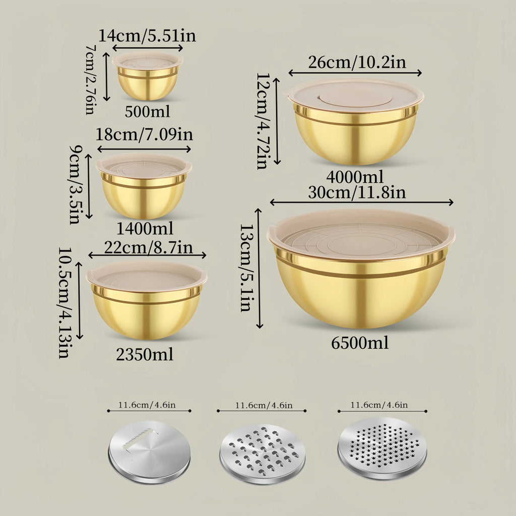 Stainless Steel Mixing Bowl Set with Lids – 10 Pieces