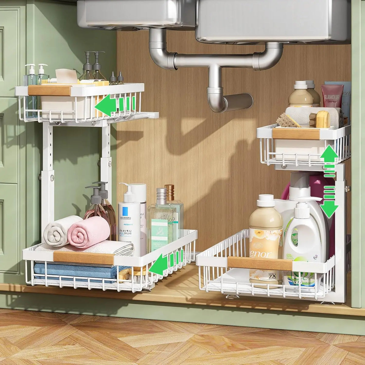 Height-Adjustable Under Sink Storage Organizer