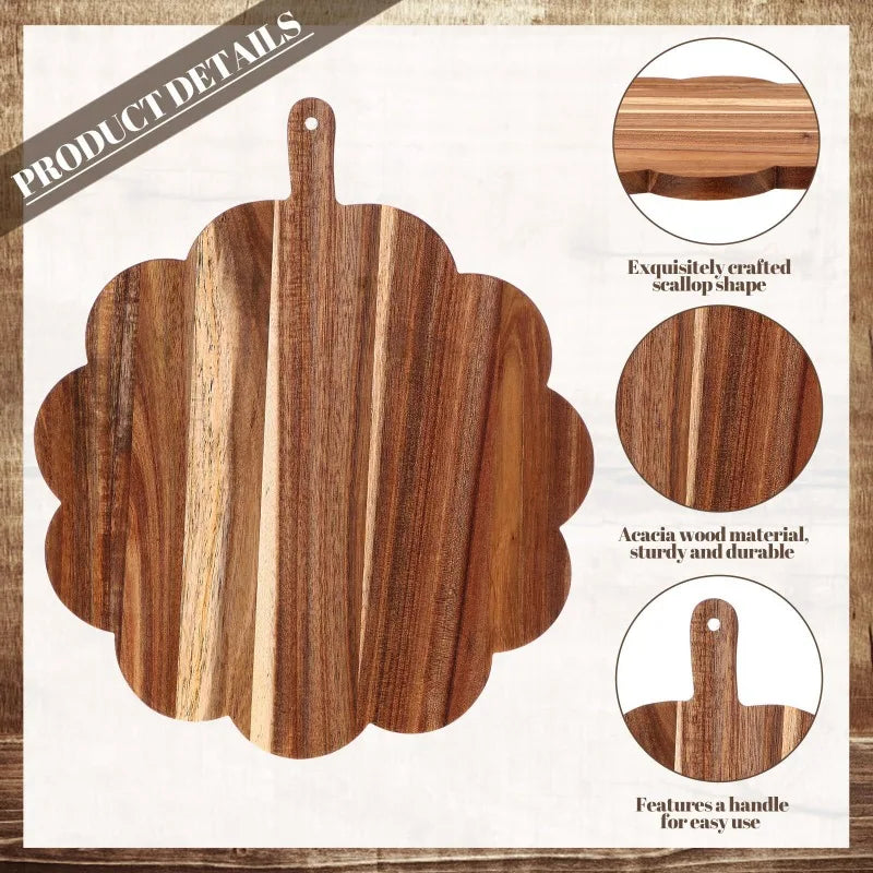 Scallop-Edge Acacia Wood Cutting Board with Handle (Cloud / Rectangle)