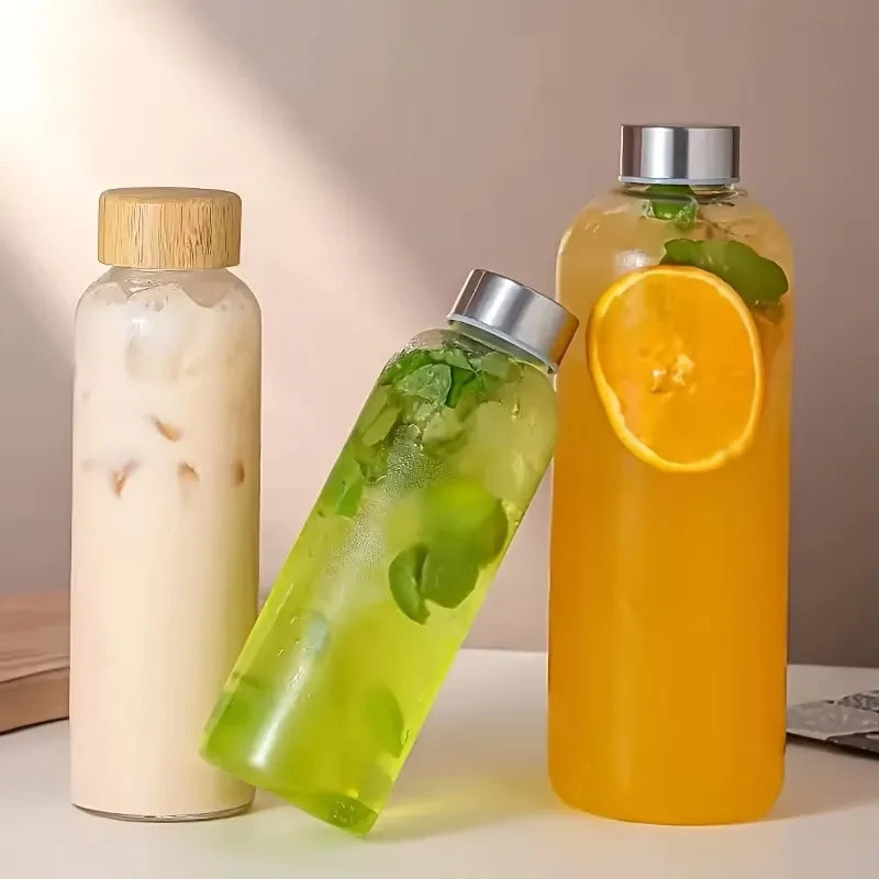 Glass Drink Bottle with Bamboo Lid