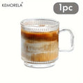 Vertical Ribbed Glass Coffee Mug with Square Handle (350/450ml)