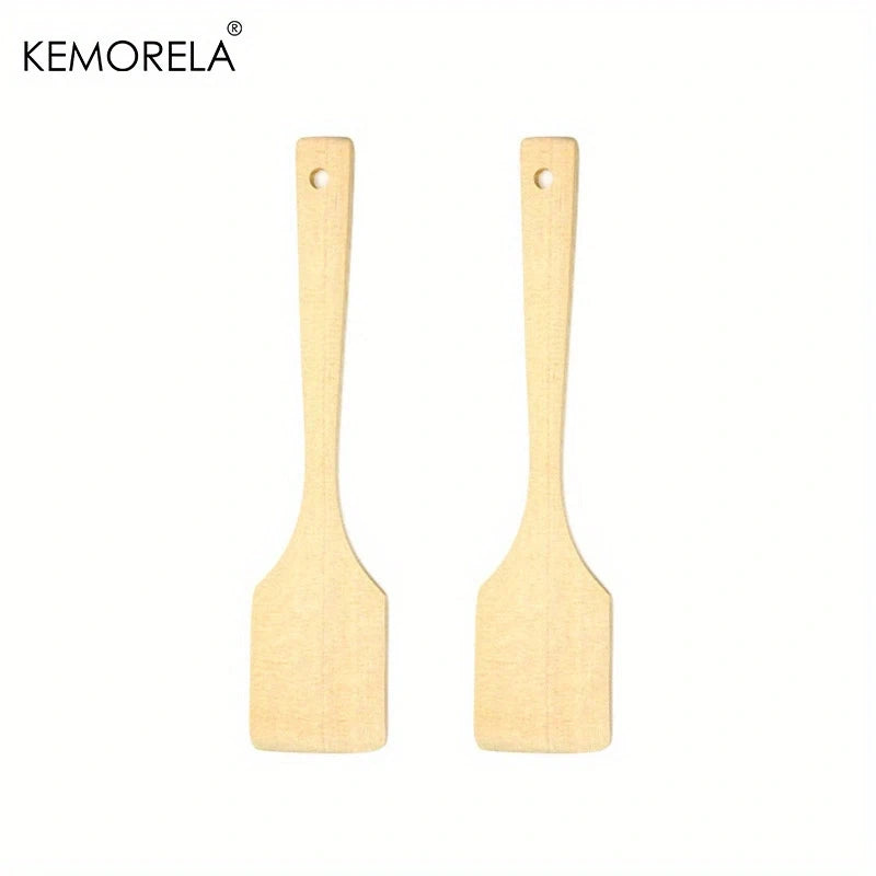 Natural Beechwood Flat Spatula (Set of 2, Long Handle)