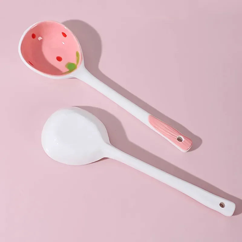 Hand-Painted Strawberry Ceramic Soup Ladle (Set of 5)
