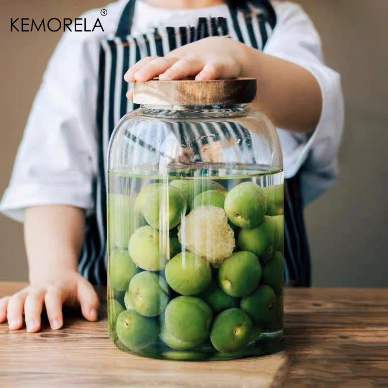Large Glass Food Storage Jar with Acacia Wood Lid