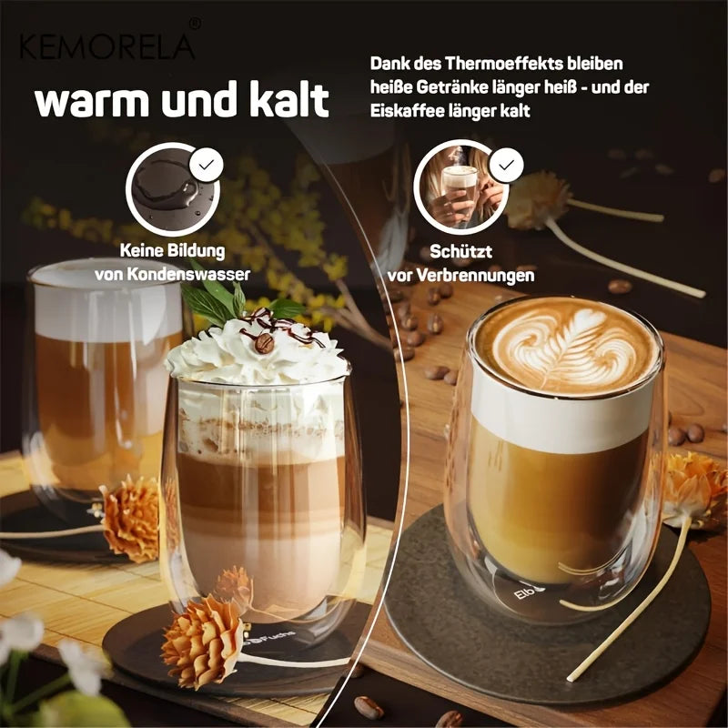 Double-Wall Glass Latte Cup (Set of 4, 350/450ml)