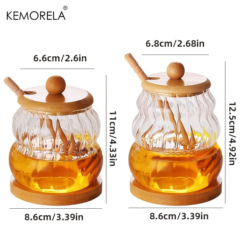 Glass Honey Jar with Bamboo Lid & Wooden Dipper (330/450ml)