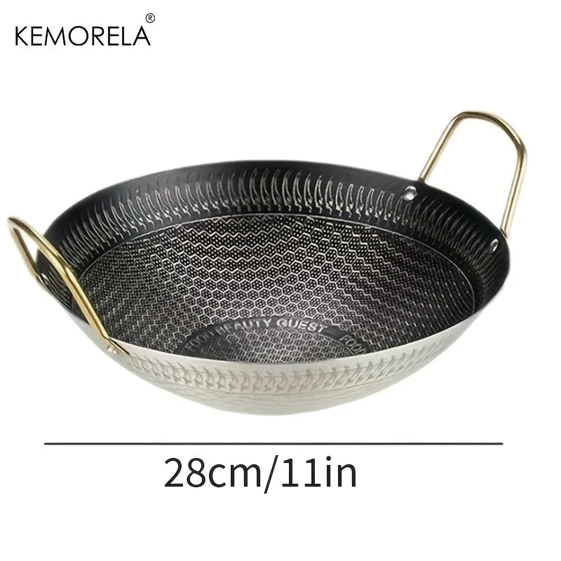 Hammered Carbon Steel Wok with Gold Handles (30/32/34cm)