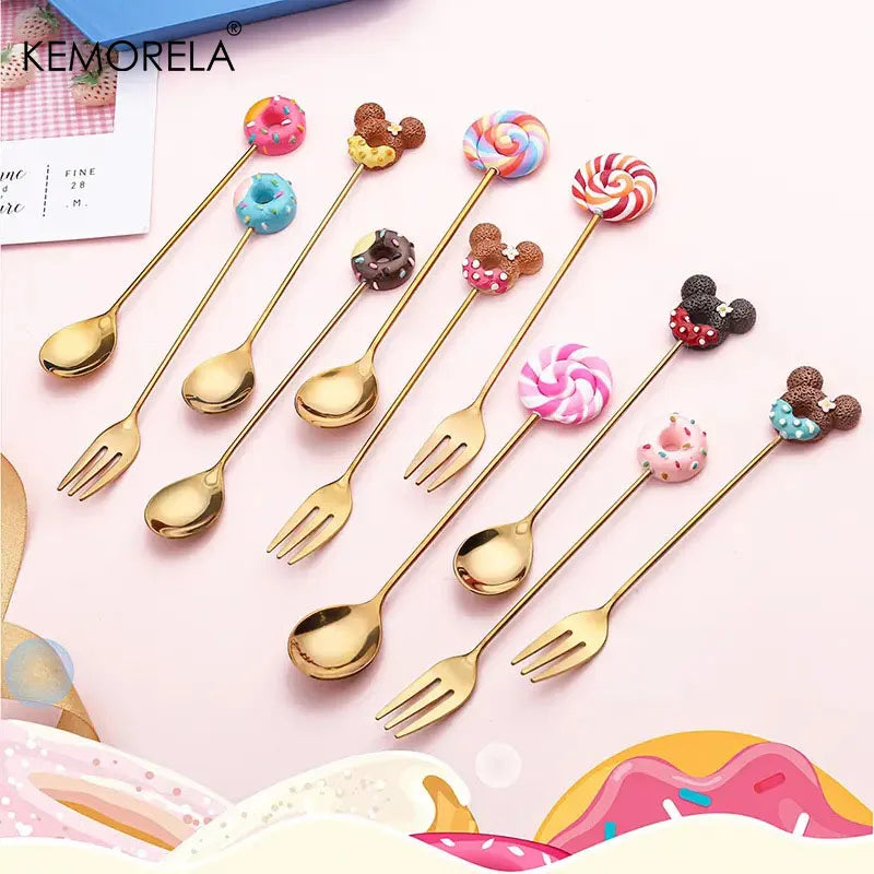 Gold Dessert Spoon & Fork Set