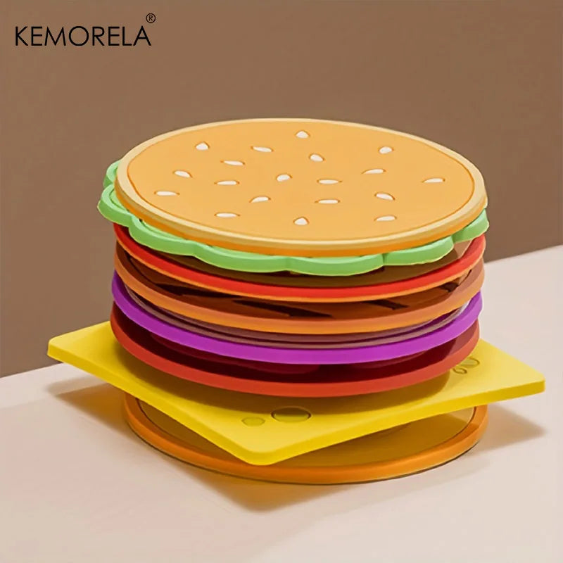 Hamburger Layer Silicone Cup Coaster Set (6-Piece Stacking Set)