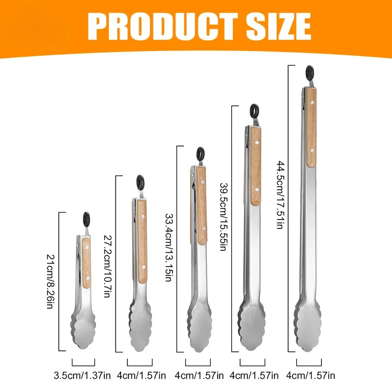 Wooden Handle Food Tongs (Heavy Duty)