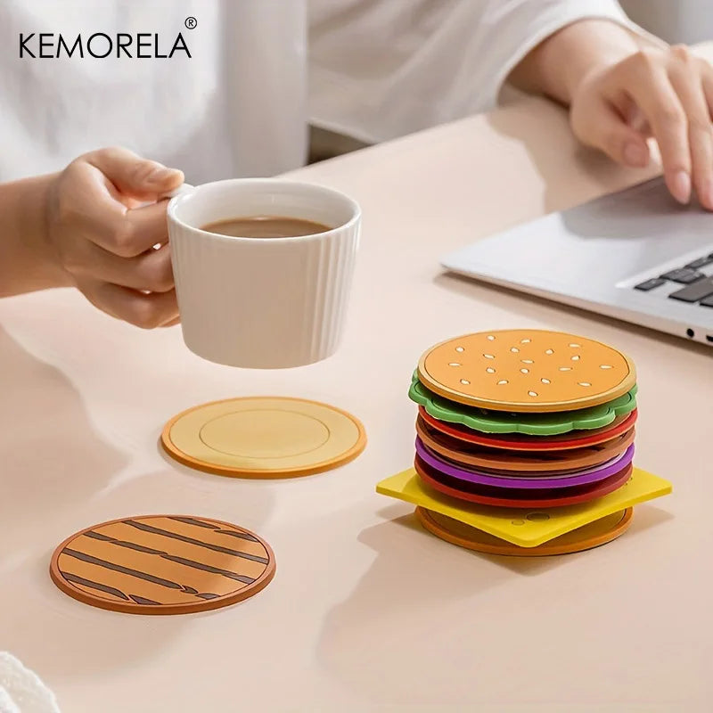 Hamburger Layer Silicone Cup Coaster Set (6-Piece Stacking Set)