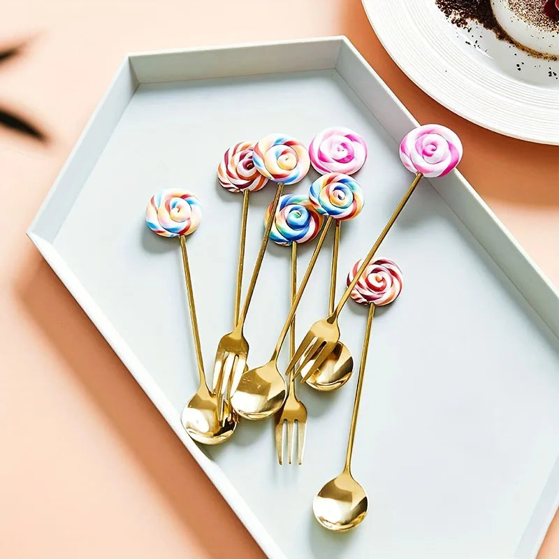 Gold Dessert Spoon & Fork Set