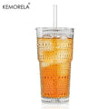 Hobnail Glass Cup with Lid & Straw 600ml (1-2pcs)