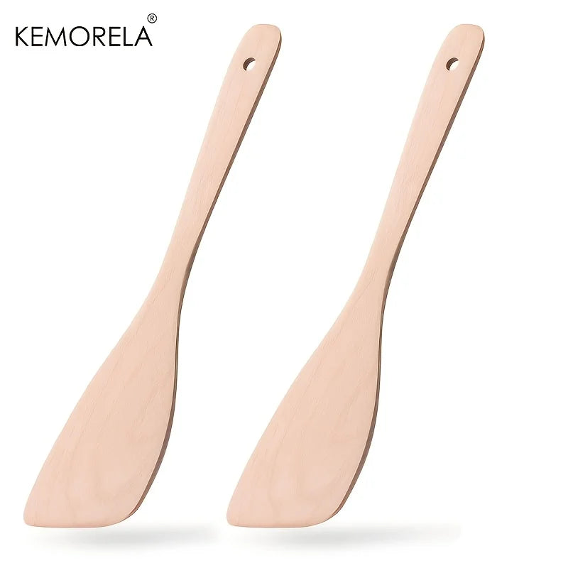 Natural Beechwood Angled Wok Spatula (Set of 2, Long Handle)