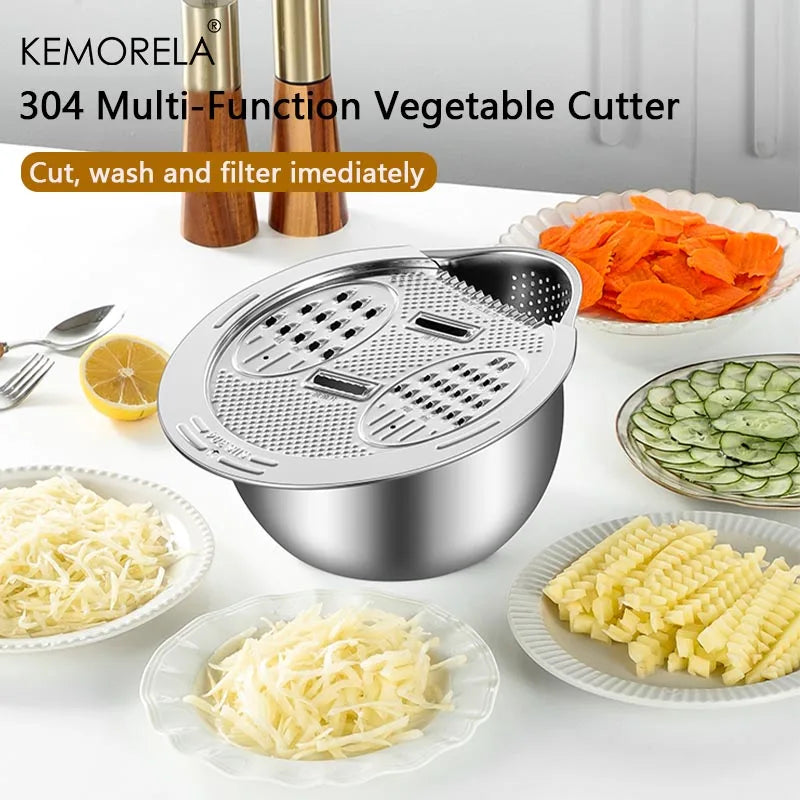 Stainless Steel Multi-Grater Bowl with 4 Grating Surfaces